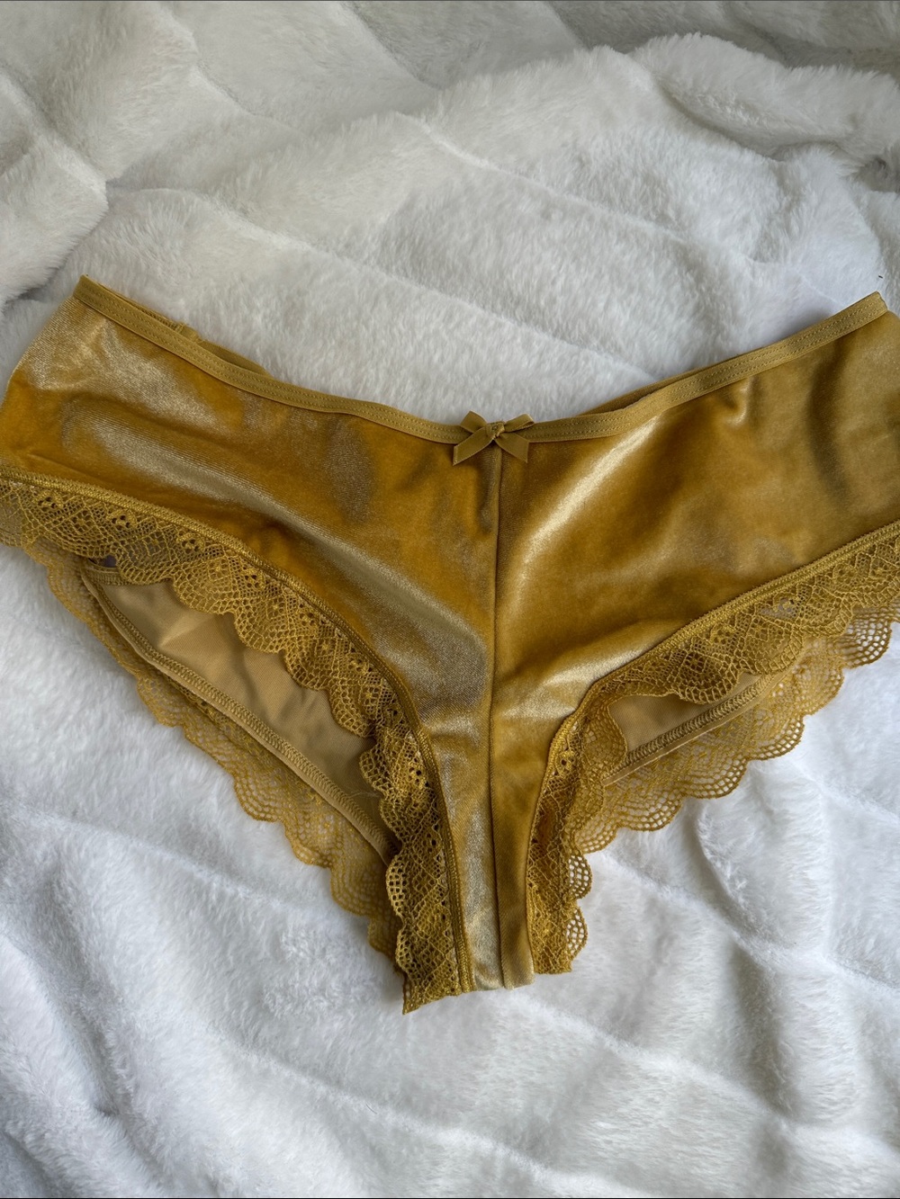 Victoria's Secret Velvet Lace Bikini Panty - Mustard Gold